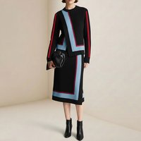 Modigirl Women's Knitting Contrast Color Stripe 2 Piece Set 2026 Asymmetric Sweater Tops Midi Skirts for Office Lady Spring Sets