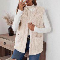 Casual Double Sided Fleece Vest No Button Open Front with Pockets Trendy Vest