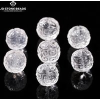 1 Pc Natural Rock Quartz Carved Patterned Round Beads With Hole Pendant For Jewelry Making Diy Bracelet Necklace Accessory