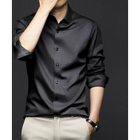Men's Long-sleeved Shirt Solid Color Silky Draped Cool Slim-fit Muscle Top Dress Non-ironing Stretch
