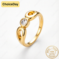 18K Gold Plated #8 Exquisite Round Zircon Ring for Women, Fashionable Engagement Party Gift Jewelry