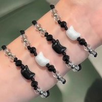 2pcs Natural Moonstone Obsidian Bracelets Couple Minimalist Bracelet Handmade Cute Black White Cat Bracelet Party Jewelry Gifts