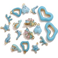 3-20pcs Blue Enamel Ocean Charms Stainless Steel Dolphin Starfish Crab Pendants for DIY Earrings Jewelry Making Accessories