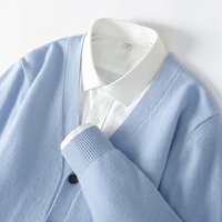 Sweter męski ze 100% czystej wełny, jesienno-zimowy, nowy kardigan z dekoltem w serek, zapinana na guziki kurtka, luźny sweter z kaszmirowym splotem, długi rękaw.