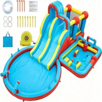 23FT Riesen-Wasserpark Hüpfburg für Kinder (3-10 J.) | Doppelrutsche + Planschbecken inkl. Starkgebläse – Der ultimative Spaß für Garten & Geburtstagsparty