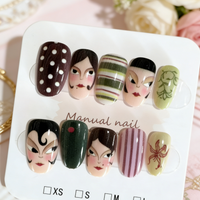 10 pieces of hand-pressed oval nails, beautiful false nails, vintage oil painting girl style, suitable for ladies