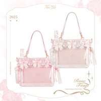 Japanese Original Sweet Satin Lolita Bow Ribbon Ltabag Large Capacity 14 Inch Computer Bag Girl Shoulder Messenger Bag for Women