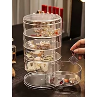 1pc Stylish & Large Capacity 3/4/5 Layers Rotating Jewelry Storage Box For Women, Transparent Desktop Organizer Dust-proof Hair