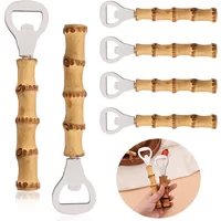 4/6Pcs Stainless Steel Beer Opener with Bamboo Handle Bartender Corkscrew Drink Opening Tool for Retro Restaurant Bar Kitchen