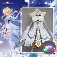 Letzte Charge Uwowo Traveller Lumine Cosplay Kostüm Spiel Genshin Impact weibliche Lumine Kleid komplette Set Outfits mit glänzenden Lichtern