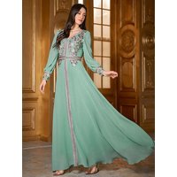 TOLEEN 2024 Luxury Elegant Kaftan Jalabiya Eid Dresses Women's Arabian Style Floral Embroidery & Patchwork Jacquard Belt Dress