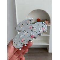 1 Pc Literary Girl 3D Flower Rhinestone Claw Clip, Floral Preppy Style Acetate Medium Shark Clip, New Arrival Hair Accessory