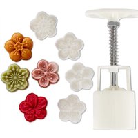 Ensemble de moules à gâteau de lune sans fleur, tampon à motif de fleurs Sakura, presse à main, plongeurs, outils dramatiques, festival de la mi-automne, 5 pièces