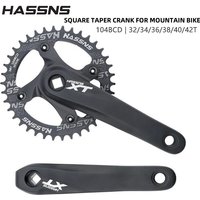 HASSNS Mountain Bike Square Taper Crankset with Positive Negative Teeth 104 BCD Single Chainring For Upgrades