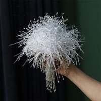 PEORCHID Luxury Silver Crystal Bouquet For Bride Wedding White Feather Ramo Novia Rhinestone Bridal Flowers Bling Bouquet