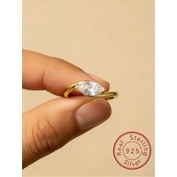 925 Sterling Silver Simple Shiny Wave Marquise Zircon Ring For Women Engagement Party Luxury High Quality Fine Jewelry Gifts