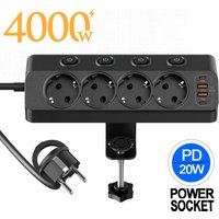 EU AC Plug Power Strip Independent Switches Multi functional triangular fixed European Standard socket With 2USB-A 2USB-C Ports