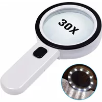 30X Handheld Reading Magnifier Illuminated with 12 LED Microscope Lens Jewelry Magnifying Reading Glass Repair Tool Magnifiers