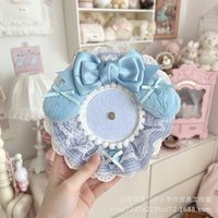 Kawaii Pink Plush Badge Holder Bow Lace Pin Display Case Cute Gingham Brooch Protector for 58mm Badges & Kpop Pins