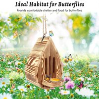 Hanging Wood Bee House Butterfly Feeder With Rope Decorative Bee Nesting Box Multi-functional Moth Habitat For Garden Balcony