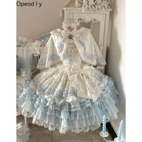 Blue and White Lolita Flower Wedding Birthday Bar Mitzvah Suspender JSK Dress Sweet Girl Elegant Party Princess Dress for Women