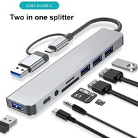 8 in 1 USB 3.0 Hub USB Adapter&USB C Splitter TF/SD Card Reader Audio Output Compatible with MacBook Laptop/Phones