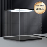 Acrylic Collectible Display Box with Light and Door for Blind Box Models Storage Dust Cover Action Figure Acrylic Display Box