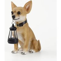 Solar Powered Chihuahua Statue Outdoor Garden Decor with LED Lights Automatic Night Light Dog Figurine for Yard Patio Pathway