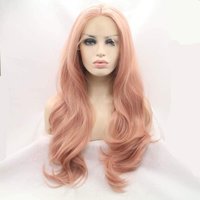 Rose Pink Wigs Synthetic Pink Lace Front Wigs For Women Hair Heat Resistant Fiber Long Wavy Wigs Middle Part 24"