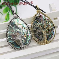 35x45mm Natural Abalone Shell Pendant,Water Drop Shape Tree of Life Necklace,Neckchain,Suitable for Men/Women,Gift for Men/Women