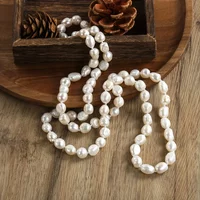 DAINASHI 8-9mm Baroque Natural Freshwater Pearl Necklaces for Women 86cm Long Sweater Necklaces Jewelry Gift Wholesale