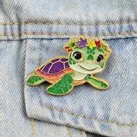 Cute Sea Turtle Enamel Pin Purple Shell Cartoon Animal Brooches Kawaii Beach Lapel Pin Gift for Ocean & Animal Lovers