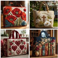 New Cat Pattern Quilted Tote Bag Large Capacity Floral Print Shoulder Tote Bag 3D Durable Shoulder Bag
