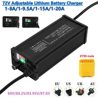 72V einstellbares Lithium-Batterieladegerät 1-8A 1-9,5A 1-15A 1-20A Hochleistungs-LCD-Display Schnellladeschale 84V 88,2V 83,95V 87,6V