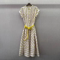 Geometric color block printed midi dress for women round neck short sleeve pleated hem cotton summer dress