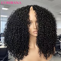 12A Jerry Curly V Part Wig Human Hair Upgrade V Part Human Hair Wigs Brazilian V Shape Kinky Curly Wig No Leave Out 200% Density