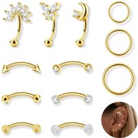 Bobisty 16G Rook Piercing Jewelry Eyebrow Rings Stainless Steel Belly Lip Ring Curved Cartilage Hoop Earrings CZ Body Piercing