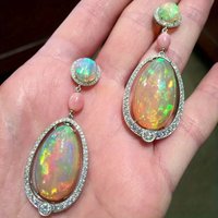 Vintage Silver Color Imitation Opal Stone Dangle Earrings Woman Geometry Water Droplet Party Daily Wear