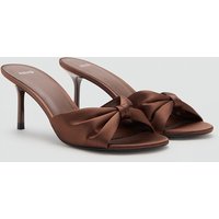 Mango Women's Sandals 2026 Summer New Slip-On High Heel Slippers Open-Toe Silk Velvet Knot Detail Low Cut Rubber Sole Shoes