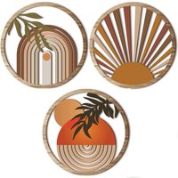 3Pcs Boho Wall Art Bohemian Wooden Round Circle Wall Decor Hollow out Hanging Farmhouse Aesthetic for Bedroom Living Room
