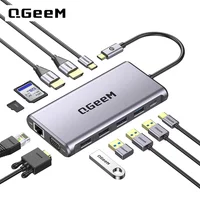 QGeeM USB C Hub für Macbook Pro Air Xiaomi Triple Display Typ C Hub für 4K Dual HDMI VGA Micro SD Kartenleser RJ45 PD Ladegerät OTG Multi USB Hub Typ C Dock 3.0 Adapter Splitter für Notebook Laptops