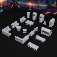 Sci-Fi Spaceship Miniature Terrain Set, RPG Miniature for Lounge & Crew Quarters Tabletop RPG, Durable Gray Plastic