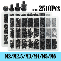 Kit de vis à tête hexagonale ronde M2 M2.5 M3 M4 M5 M6, 2510 pièces, vis à tête fraisée noire de grade 10.9, vis à six pans creux ISO7380