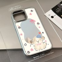INS Korean Cake Bear print Mirror Cute Phone Case For iPhone 17 Air 16 15 Pro Max 14 13 12 11 Plus Y2K Cover
