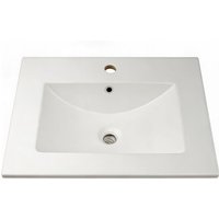 Rectangular Built-In Sink 24 Inch, White Vitreous China Ceramic Vanity Basin with Overflow, Single Hole Drilling, High Gloss Non-Porous, Easy to Clean for Bathroom Guest Bathroom Apartment Hotel