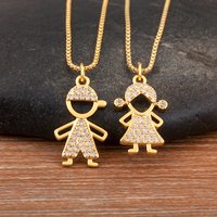 New Fashion Pave Shiny Crystal Zircon Girls Boys Son Daughter Pendant Necklace For Female Male Chain Link Jewelry Accessories