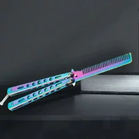 Butterfly Knife Comb Stainless Steel Foldable Beard Moustache Brush Salon Hairdressing Styling Tool 1PCS