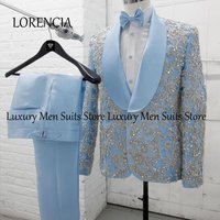 Luxury Rhinestone Suit for Men 2 Piece Single Breasted Wedding Party Tuxedos Customized Blazer Pants abiti uomo estivi eleganti