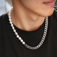 TOPGRILLZ New Natural Freshwater Pearls/Plastic Pearl Stainless Steel Chain Plicing Necklace Hip Hop Charms Jewelry Adjustable