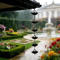 Japanese Style Metal Flowers Rain Chain 7 Cups Weather Resistant Eaves Water Drainage Chain Hanging Corrosion-resistant